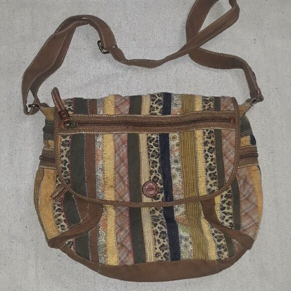 Fossil patchwork fabric vegan bag shoulder - Picture 1 of 6